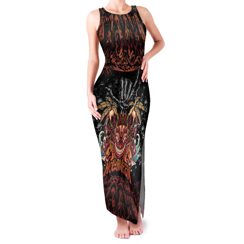Aloha Halloween Family Matching Tank Maxi Dress and Hawaiian Shirt Horror Tiki Heavy Metal Style - Polynesian Pride