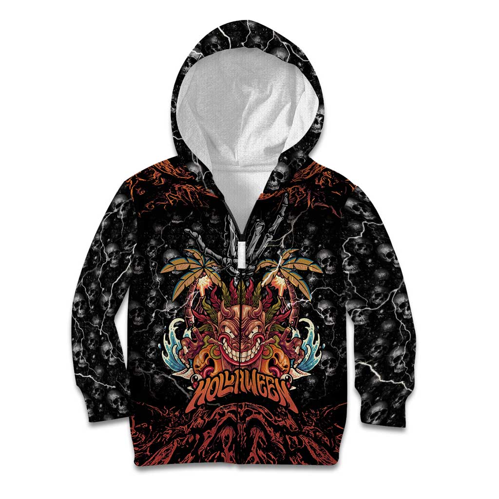 Aloha Halloween Kid Hoodie Horror Tiki Heavy Metal Style LT05 Zip Hoodie Black - Polynesian Pride