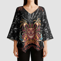 Aloha Halloween Kimono Sleeve Blouse Horror Tiki Heavy Metal Style - Polynesian Pride
