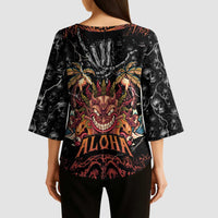 Aloha Halloween Kimono Sleeve Blouse Horror Tiki Heavy Metal Style - Polynesian Pride