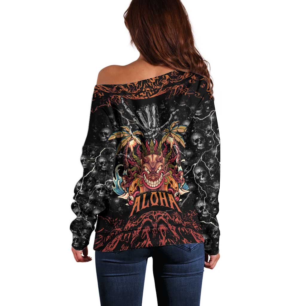 Aloha Halloween Off Shoulder Sweater Horror Tiki Heavy Metal Style - Polynesian Pride