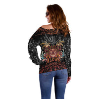 Aloha Halloween Off Shoulder Sweater Horror Tiki Heavy Metal Style - Polynesian Pride