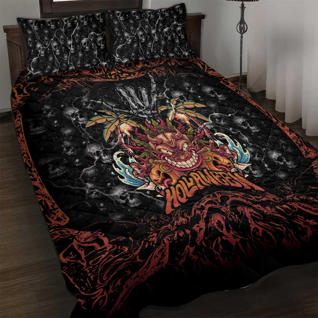 Aloha Halloween Quilt Bed Set Horror Tiki Heavy Metal Style - Polynesian Pride