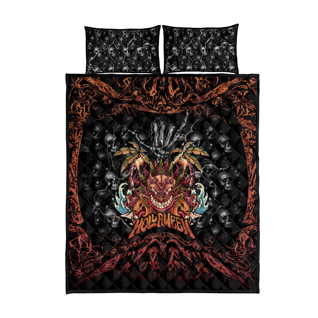 Aloha Halloween Quilt Bed Set Horror Tiki Heavy Metal Style - Polynesian Pride