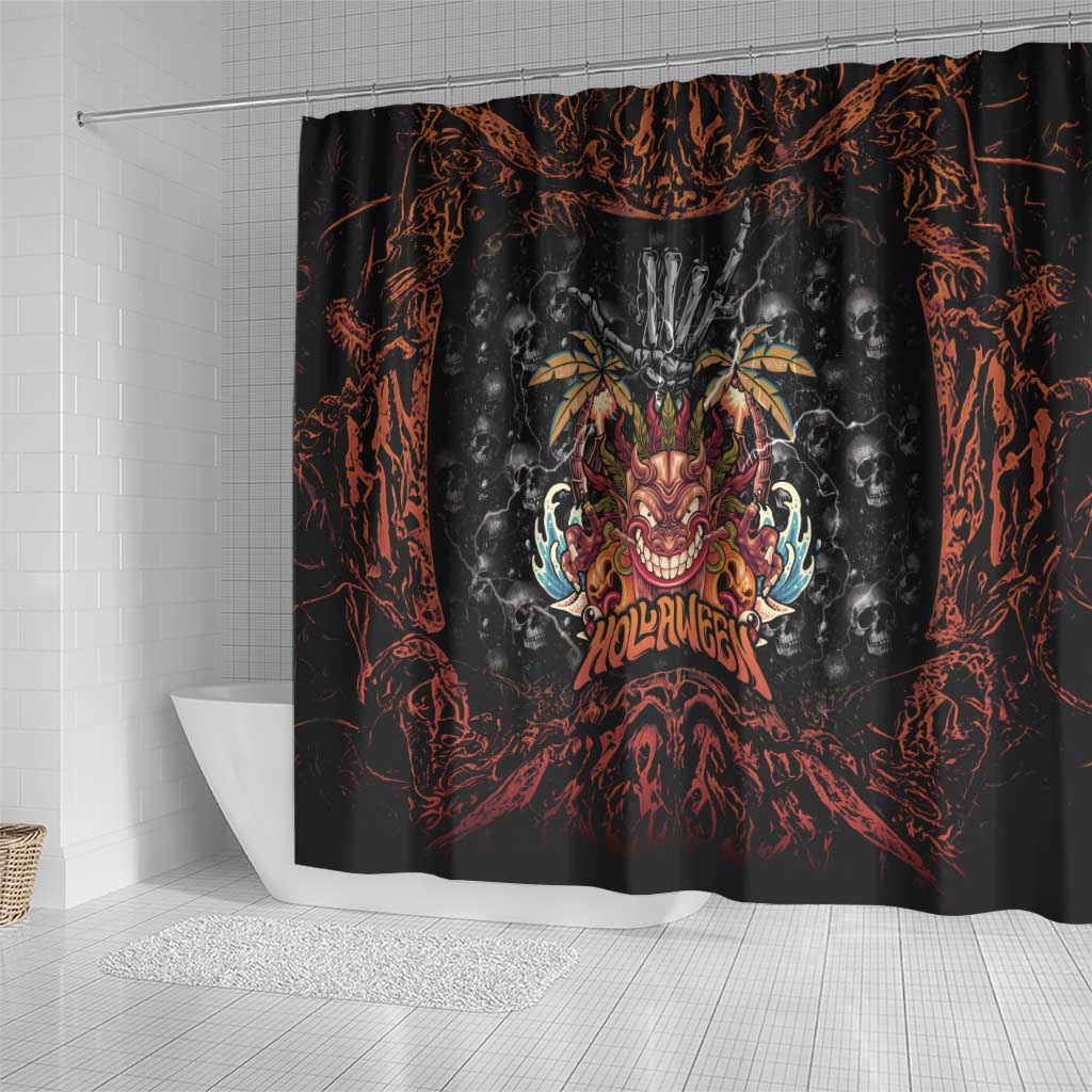 Aloha Halloween Shower Curtain Horror Tiki Heavy Metal Style - Polynesian Pride