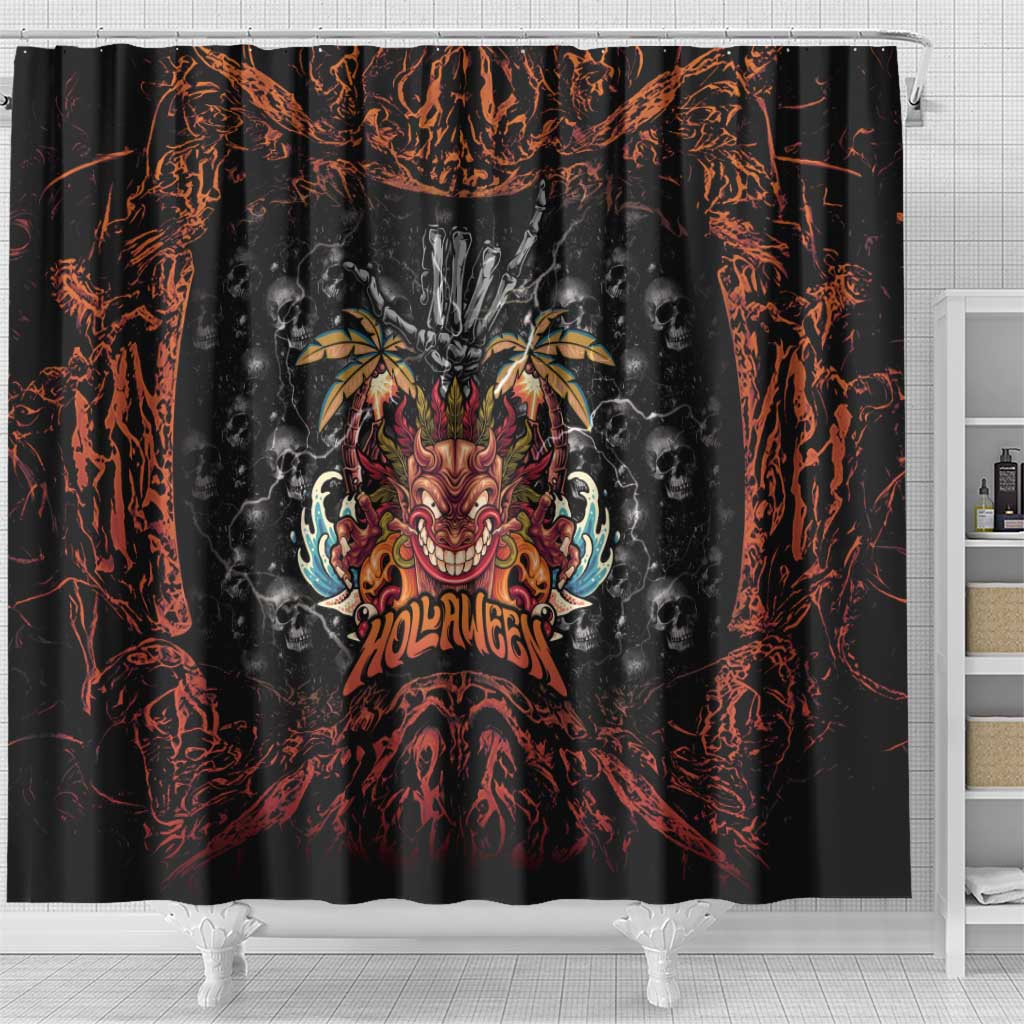 Aloha Halloween Shower Curtain Horror Tiki Heavy Metal Style - Polynesian Pride