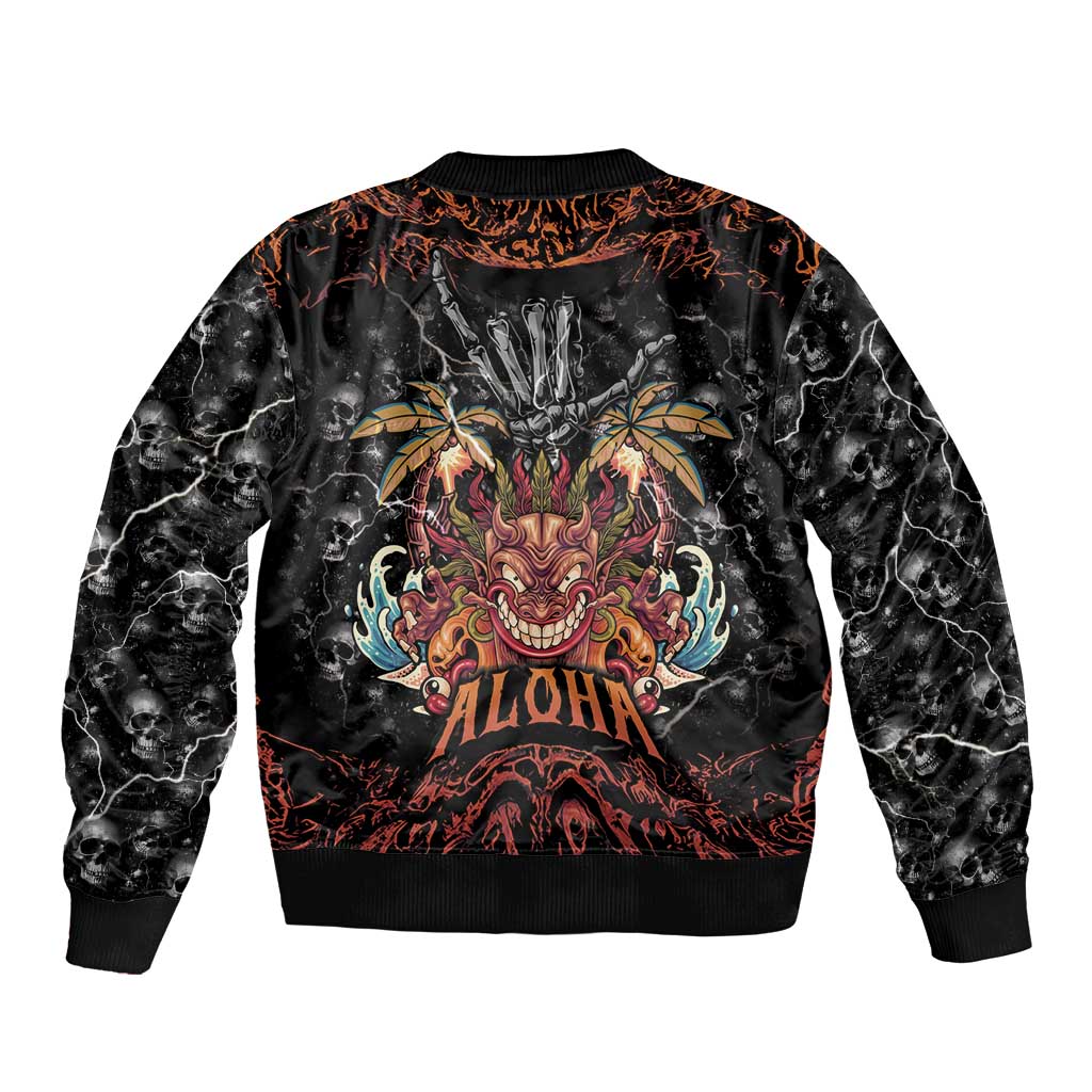 Aloha Halloween Sleeve Zip Bomber Jacket Horror Tiki Heavy Metal Style - Polynesian Pride