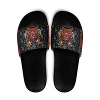 Aloha Halloween Slide Sandals Horror Tiki Heavy Metal Style - Polynesian Pride