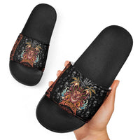 Aloha Halloween Slide Sandals Horror Tiki Heavy Metal Style - Polynesian Pride