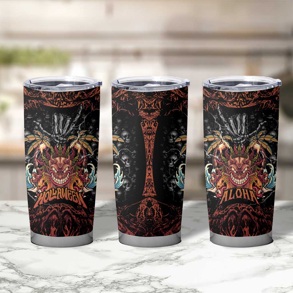 Aloha Halloween Tumbler Cup Horror Tiki Heavy Metal Style - Polynesian Pride