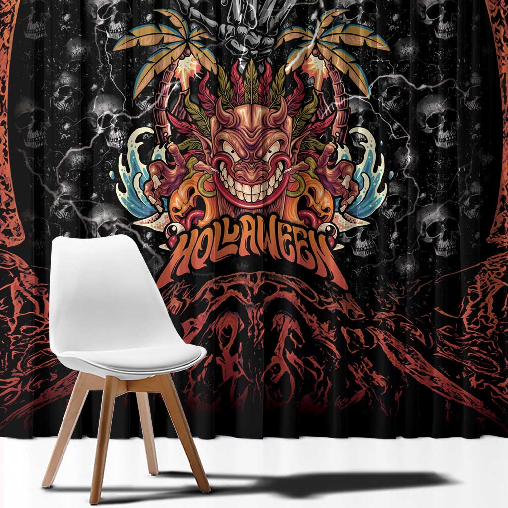 Aloha Halloween Window Curtain Horror Tiki Heavy Metal Style - Polynesian Pride