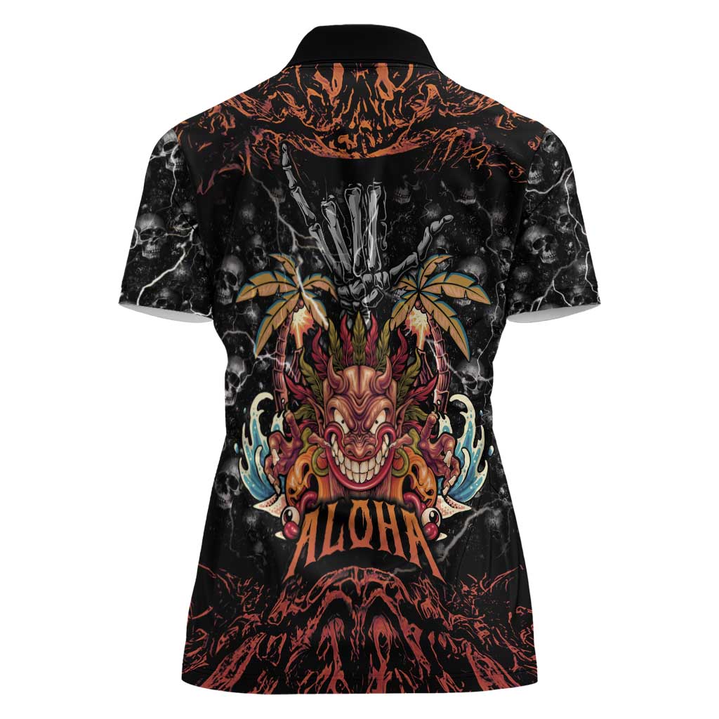 Aloha Halloween Women Polo Shirt Horror Tiki Heavy Metal Style - Polynesian Pride