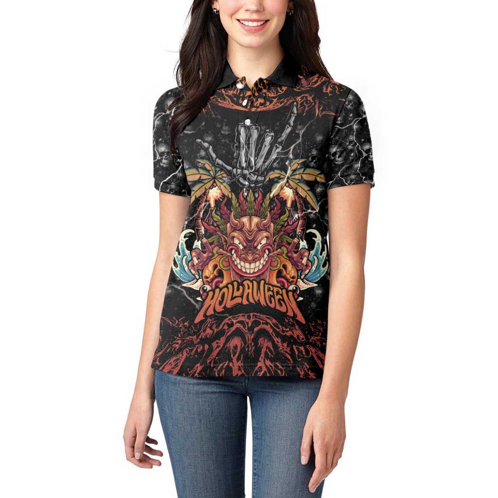 Aloha Halloween Women Polo Shirt Horror Tiki Heavy Metal Style - Polynesian Pride