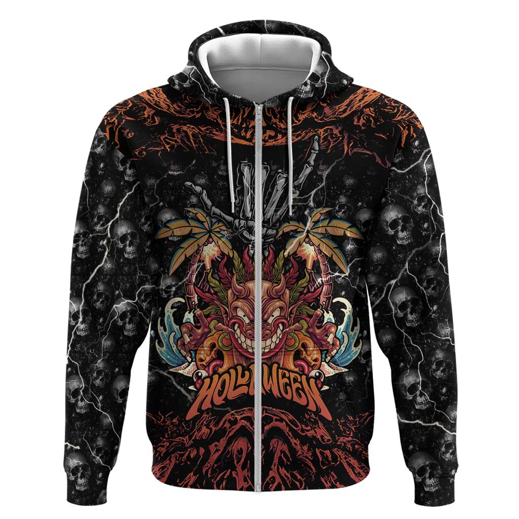 Aloha Halloween Zip Hoodie Horror Tiki Heavy Metal Style - Polynesian Pride