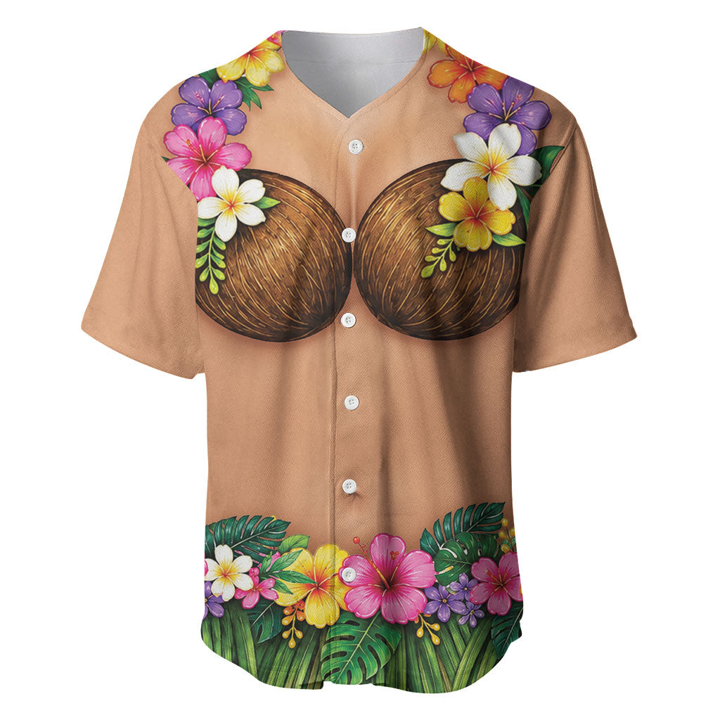 Hawaii Hula Costume Baseball Jersey Coconut Bra Lei Flowers Grass Skirt LT05 Beige - Polynesian Pride