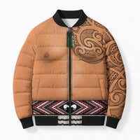 New Zealand Maori Tattoo Costume Bomber Puffer Jacket LT05 Unisex Beige - Polynesian Pride