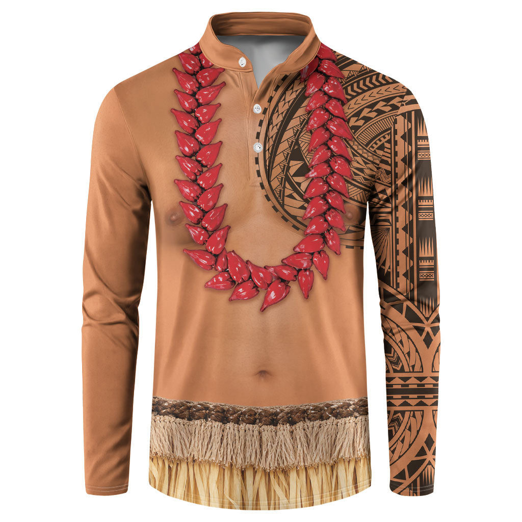 Samoa Tribal Tattoo Costume Button Sweatshirt Ula Fala Necklace LT05 Beige - Polynesian Pride