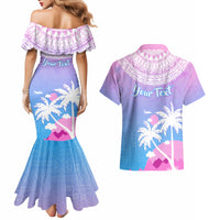 Personalised Fiji Your Paradise Festival Couples Matching Mermaid Dress and Hawaiian Shirt With Fijian Masi Tapa Pattern LT05 - Polynesian Pride
