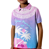 Personalised Fiji Your Paradise Festival Kid Polo Shirt With Fijian Masi Tapa Pattern LT05 Kid Blue - Polynesian Pride