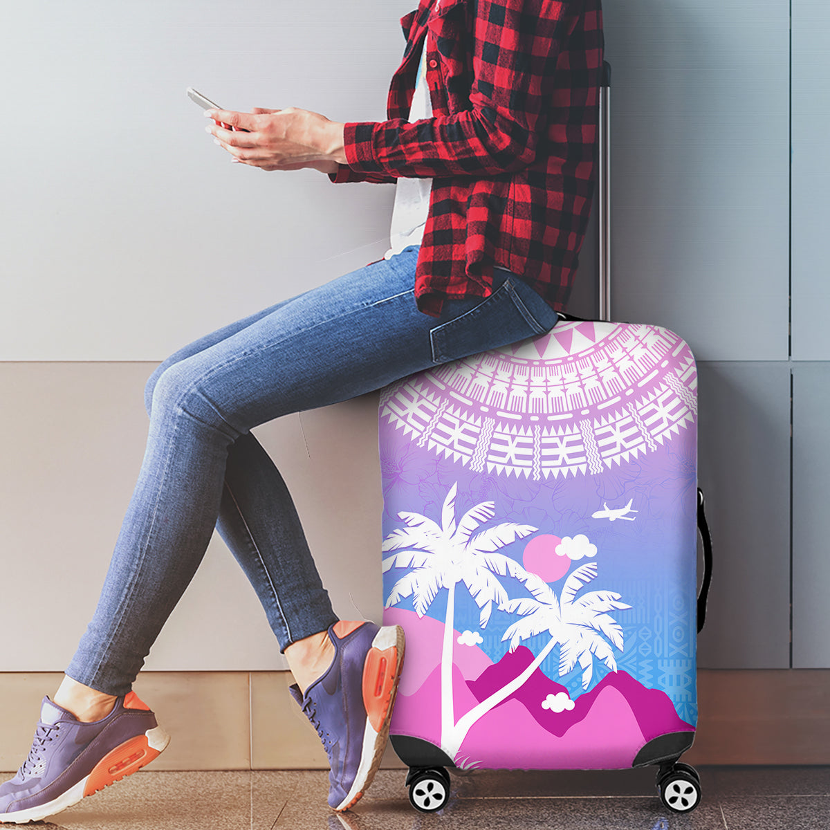 Fiji Your Paradise Festival Luggage Cover With Fijian Masi Tapa Pattern LT05 - Polynesian Pride