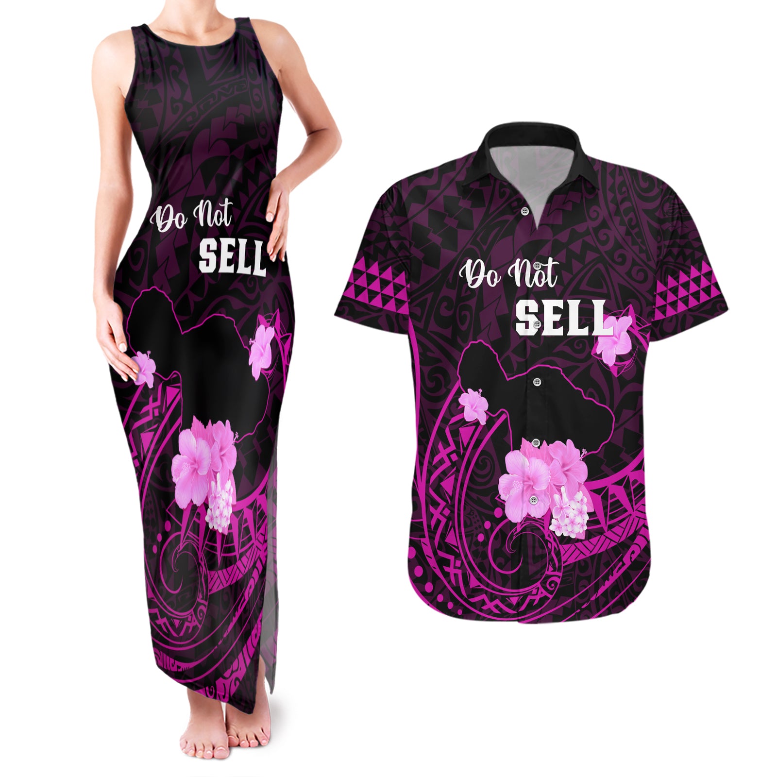 Hawaii Strong Maui Couples Matching Tank Maxi Dress and Hawaiian Shirt Lahaina Is Not For Sale LT05 Pink - Polynesian Pride