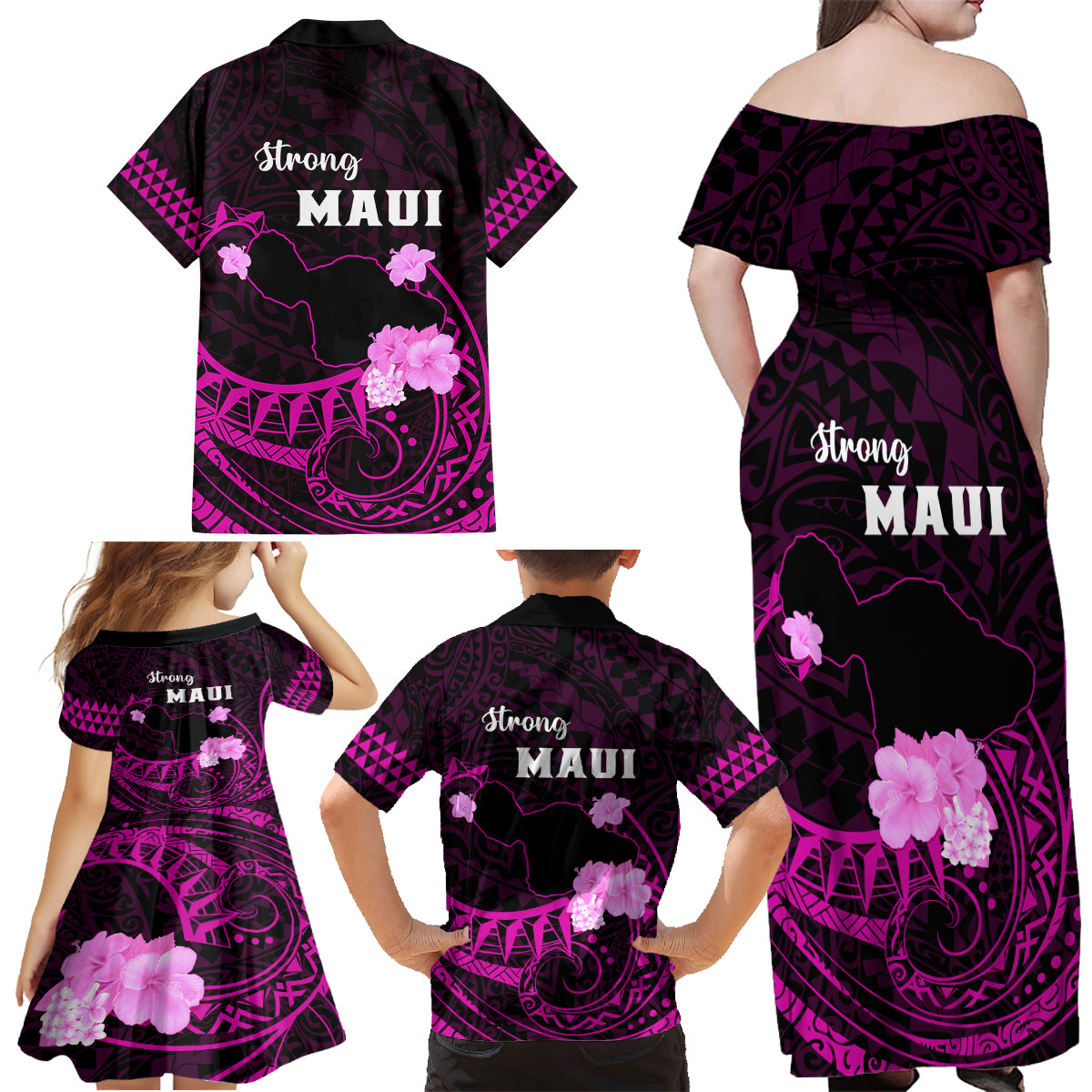 Hawaii Strong Maui Family Matching Off Shoulder Maxi Dress and Hawaiian Shirt Lahaina Is Not For Sale LT05 - Polynesian Pride