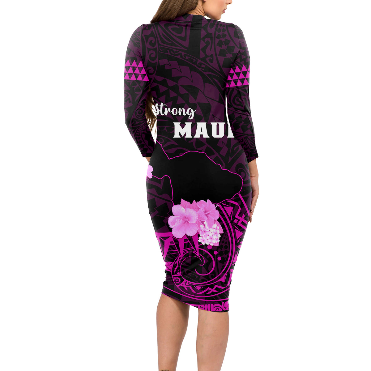 Hawaii Strong Maui Long Sleeve Bodycon Dress Lahaina Is Not For Sale LT05 - Polynesian Pride
