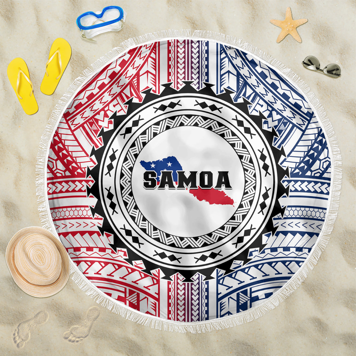 Samoa Black Saturday Beach Blanket Polynesian Tribal Simple Style LT05 One Size 150cm White - Polynesian Pride