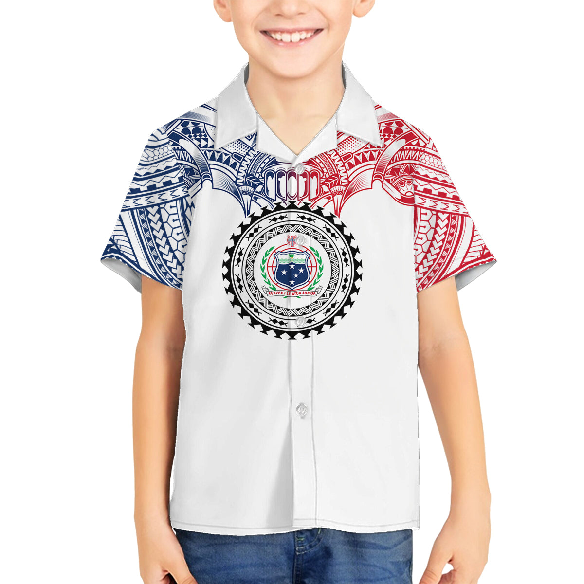 Samoa Black Saturday Family Matching Long Sleeve Bodycon Dress and Hawaiian Shirt Polynesian Tribal Simple Style LT05 Son's Shirt White - Polynesian Pride
