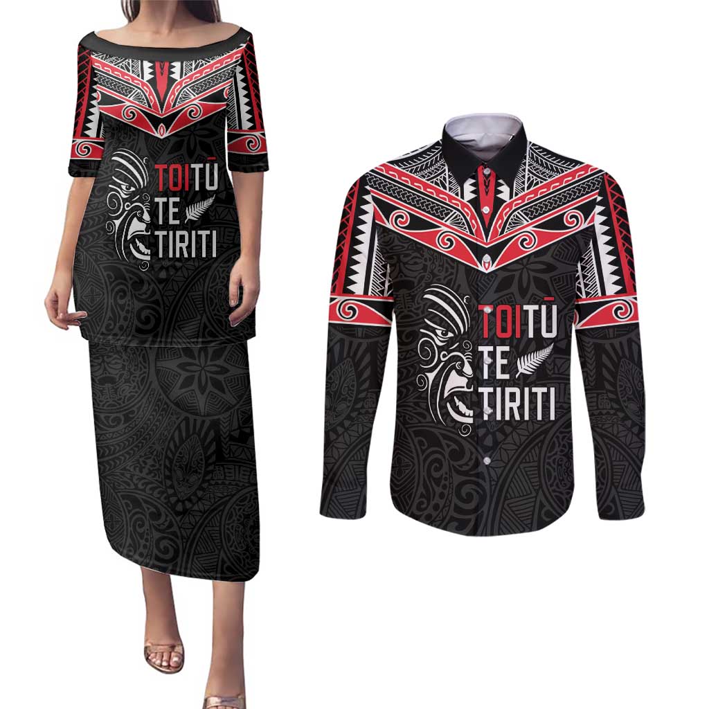 Aotearoa Toitu Te Tiriti Couples Matching Puletasi and Long Sleeve Button Shirt New Zealand Honour The Treaty