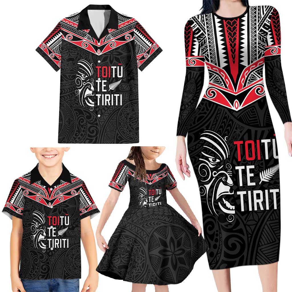 Aotearoa Toitu Te Tiriti Family Matching Long Sleeve Bodycon Dress and Hawaiian Shirt New Zealand Honour The Treaty