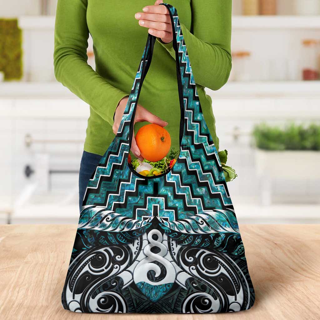 New Zealand Maori Grocery Bag Poutama Pikorua Turquoise Paua Shell