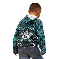 New Zealand Maori Kid Hoodie Poutama Pikorua Turquoise Paua Shell