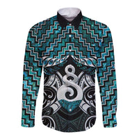 New Zealand Maori Long Sleeve Button Shirt Poutama Pikorua Turquoise Paua Shell LT05 Unisex Turquoise - Polynesian Pride