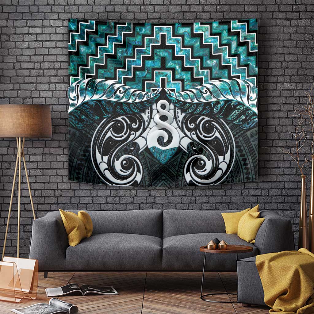 New Zealand Maori Tapestry Poutama Pikorua Turquoise Paua Shell LT05 Turquoise - Polynesian Pride