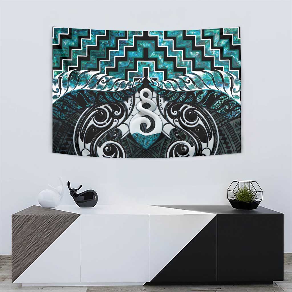 New Zealand Maori Tapestry Poutama Pikorua Turquoise Paua Shell LT05 - Polynesian Pride