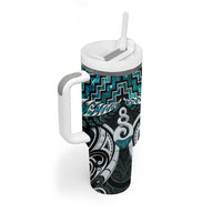 New Zealand Maori Tumbler With Handle Poutama Pikorua Turquoise Paua Shell LT05 - Polynesian Pride