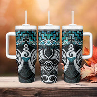 New Zealand Maori Tumbler With Handle Poutama Pikorua Turquoise Paua Shell LT05 - Polynesian Pride
