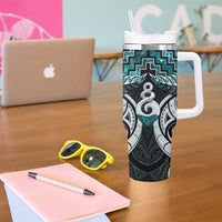New Zealand Maori Tumbler With Handle Poutama Pikorua Turquoise Paua Shell LT05 - Polynesian Pride