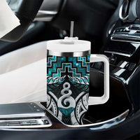 New Zealand Maori Tumbler With Handle Poutama Pikorua Turquoise Paua Shell LT05 - Polynesian Pride