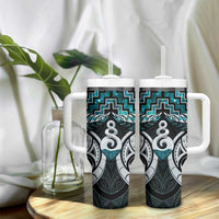 New Zealand Maori Tumbler With Handle Poutama Pikorua Turquoise Paua Shell LT05 - Polynesian Pride