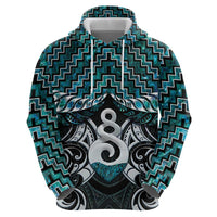 New Zealand Maori Zip Hoodie Poutama Pikorua Turquoise Paua Shell