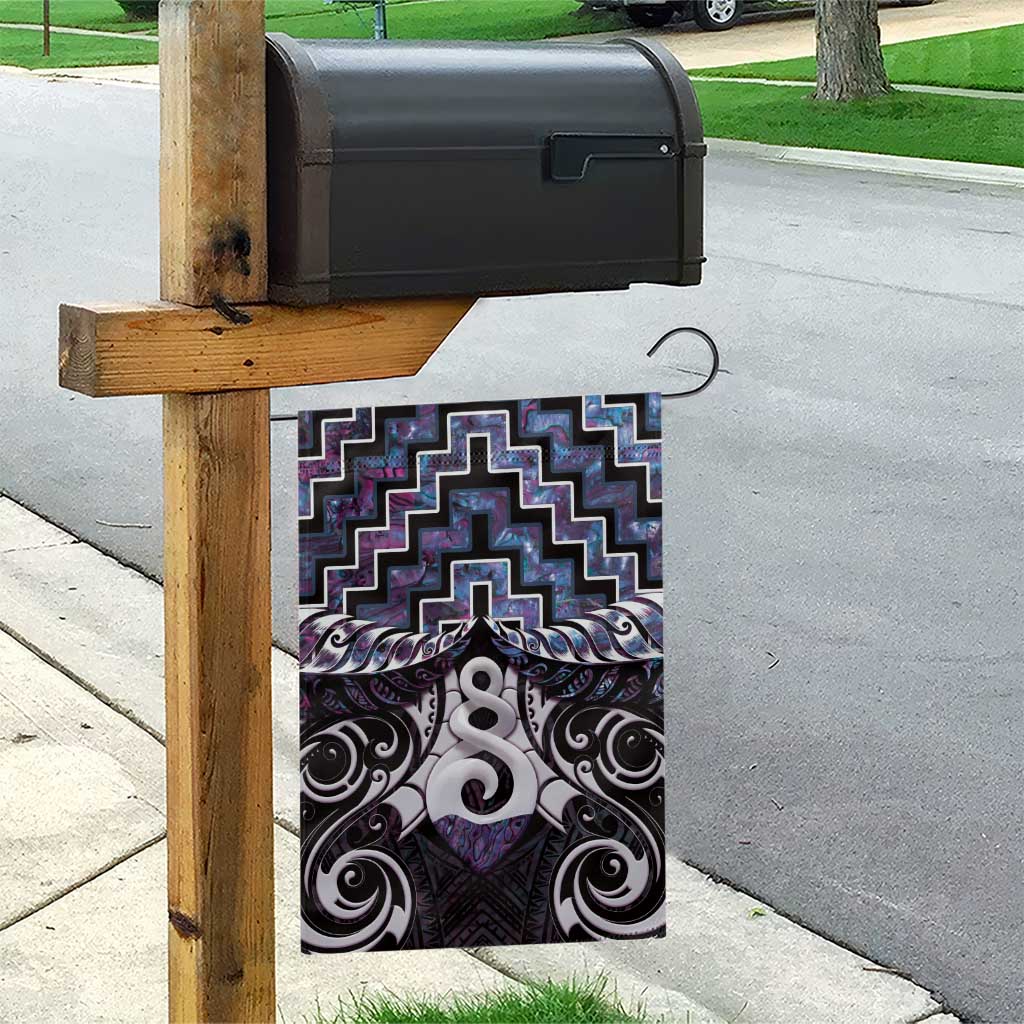 New Zealand Maori Garden Flag Poutama Pikorua Purple Paua Shell
