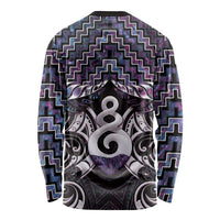New Zealand Maori Long Sleeve Shirt Poutama Pikorua Purple Paua Shell