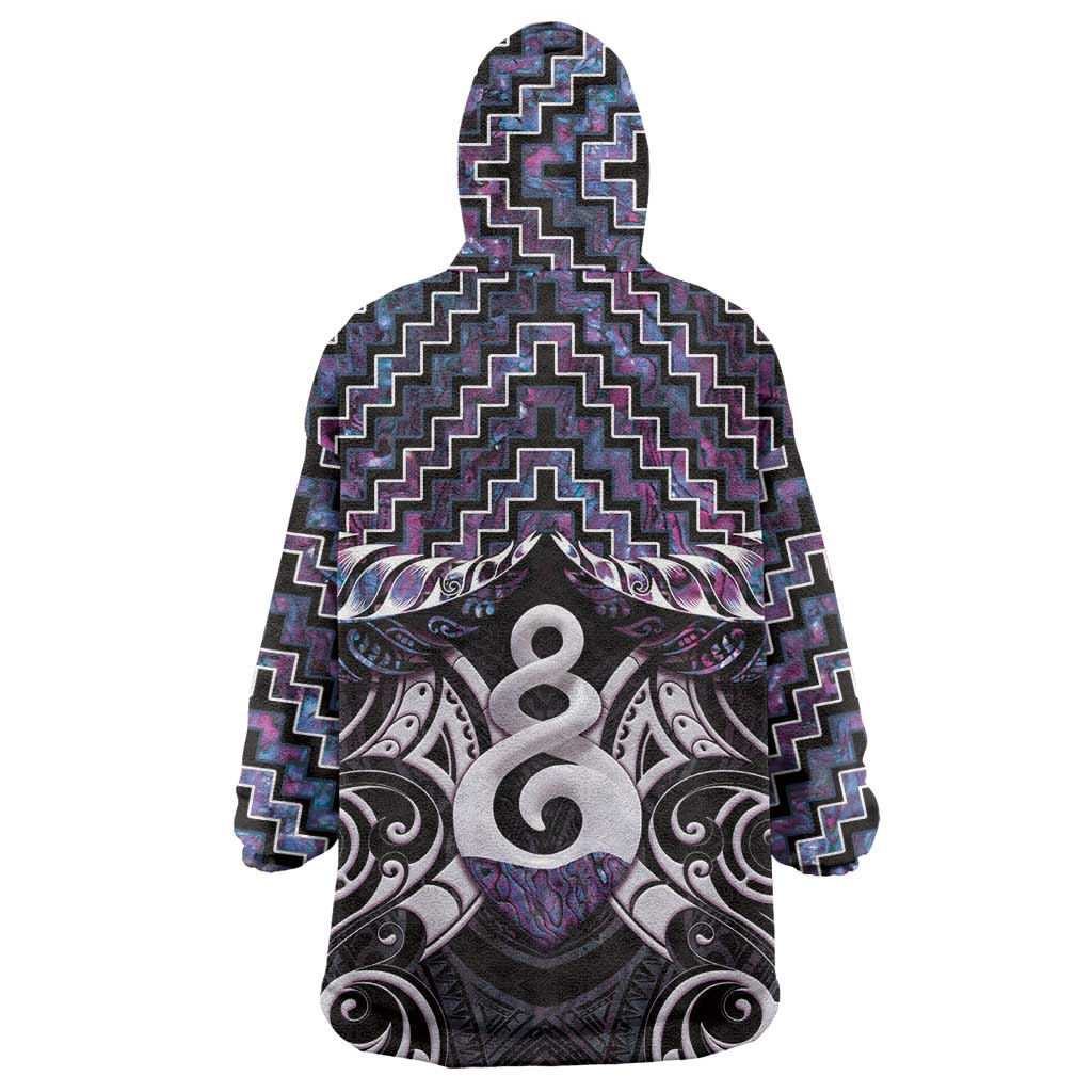 New Zealand Maori Wearable Blanket Hoodie Poutama Pikorua Purple Paua Shell