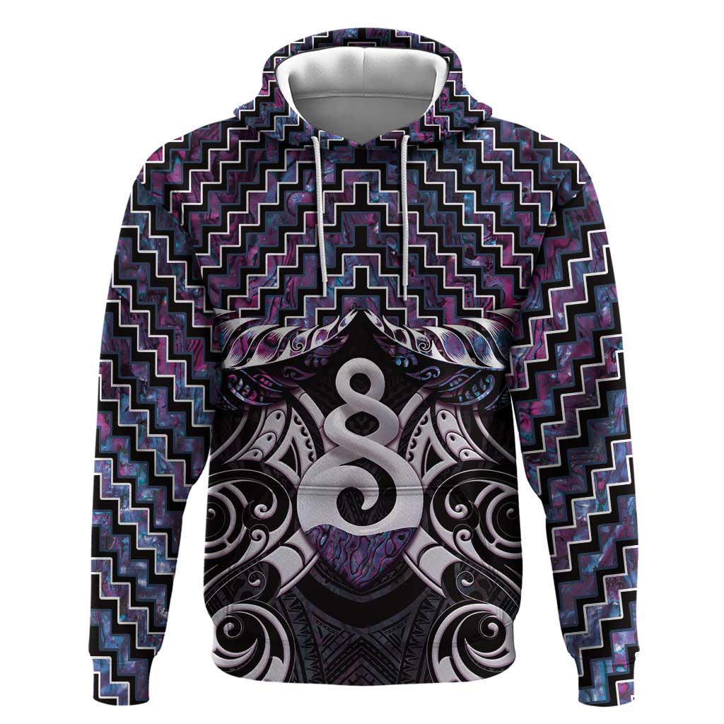 New Zealand Maori Zip Hoodie Poutama Pikorua Purple Paua Shell