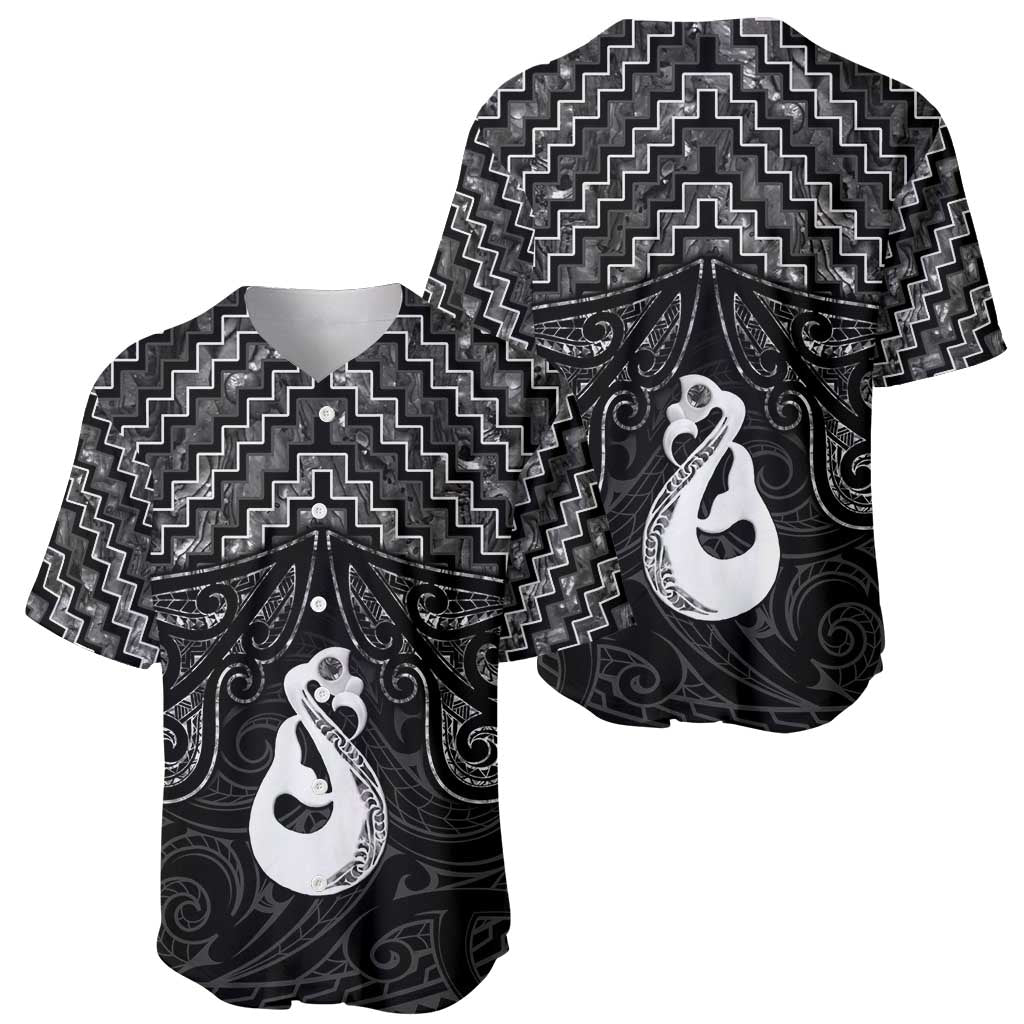 New Zealand Maori Baseball Jersey Poutama Manaia Black Paua Shell LT05 - Polynesian Pride
