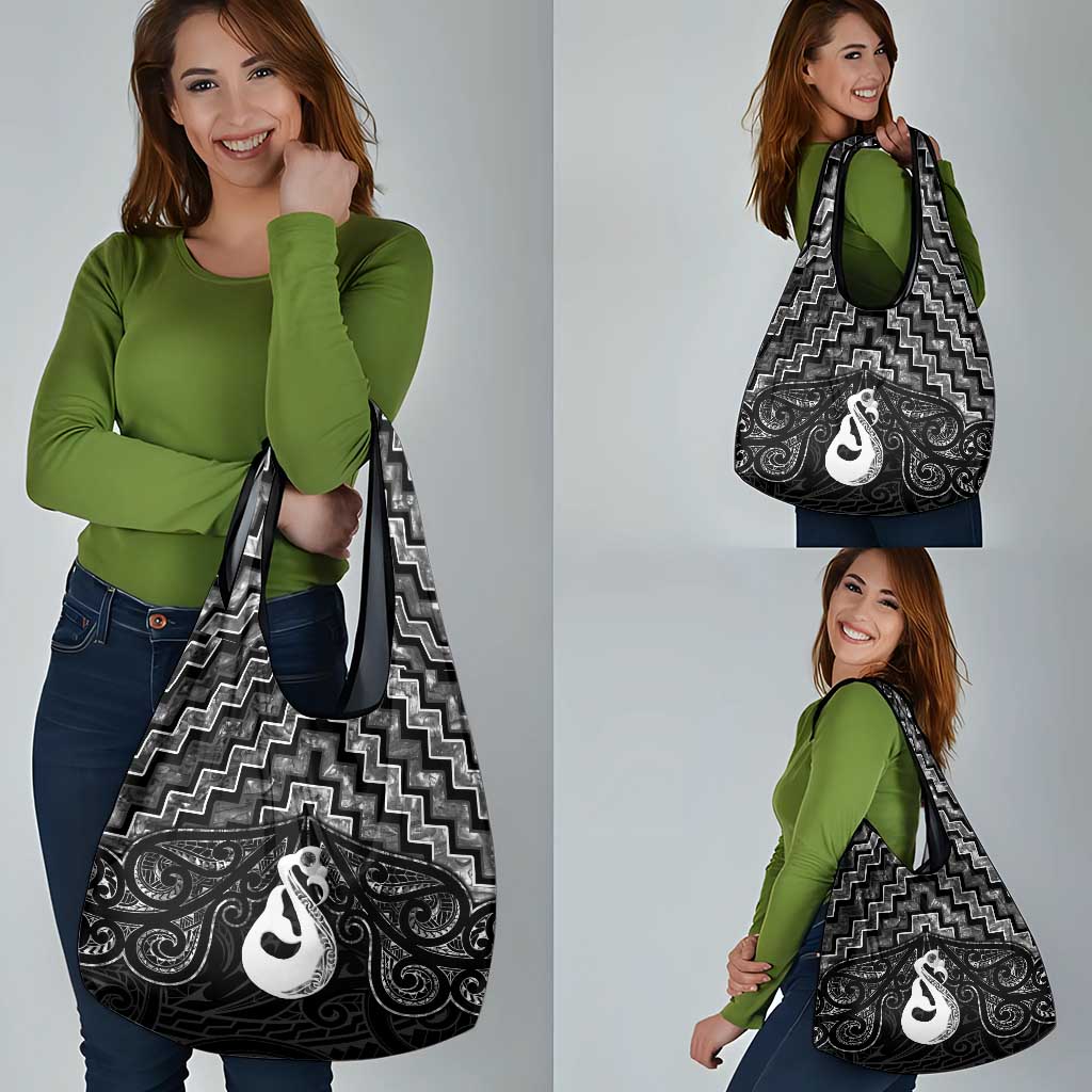 New Zealand Maori Grocery Bag Poutama Manaia Black Paua Shell