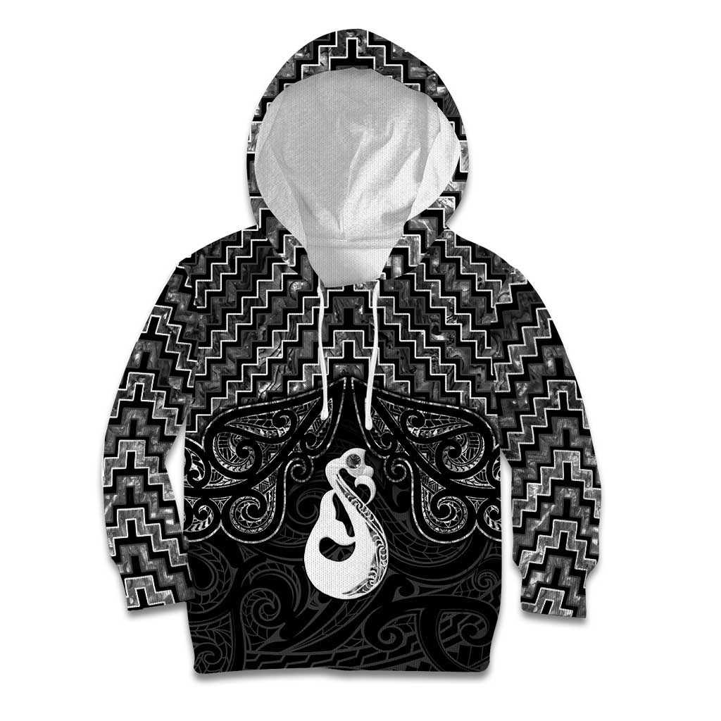 New Zealand Maori Kid Hoodie Poutama Manaia Black Paua Shell LT05 Hoodie Black - Polynesian Pride