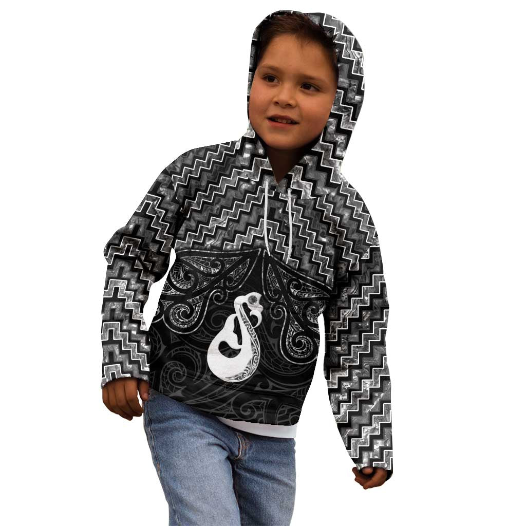 New Zealand Maori Kid Hoodie Poutama Manaia Black Paua Shell LT05 - Polynesian Pride